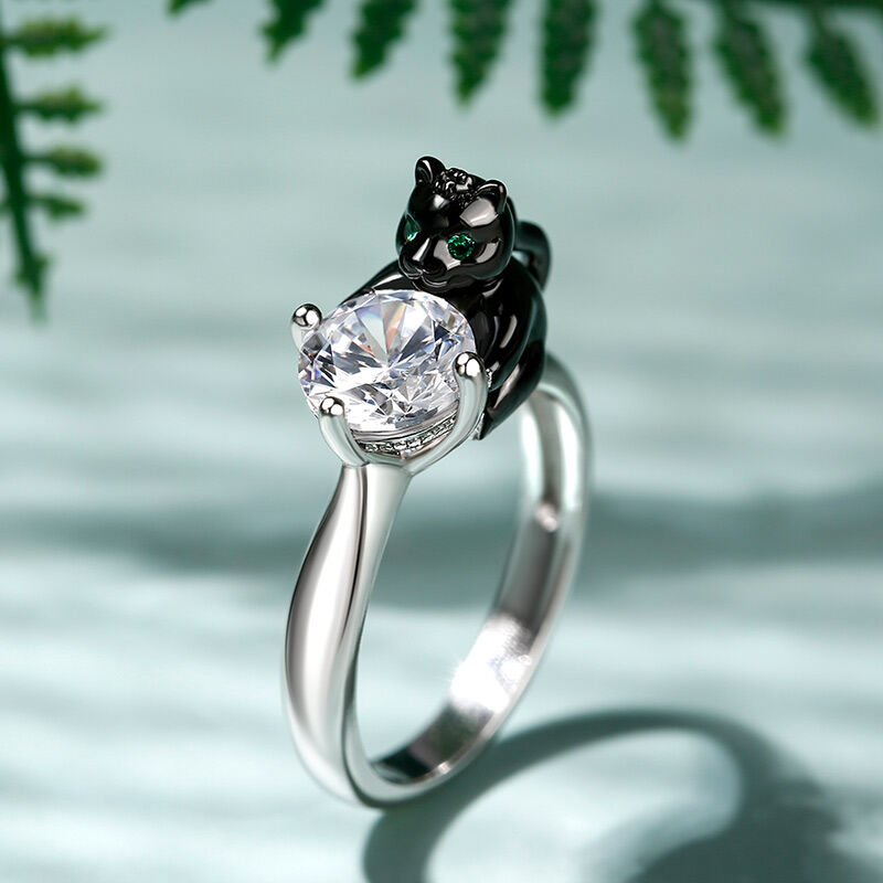 Jeulia Hug Me "Power & Strength" Panther Round Cut Sterling Silver Ring