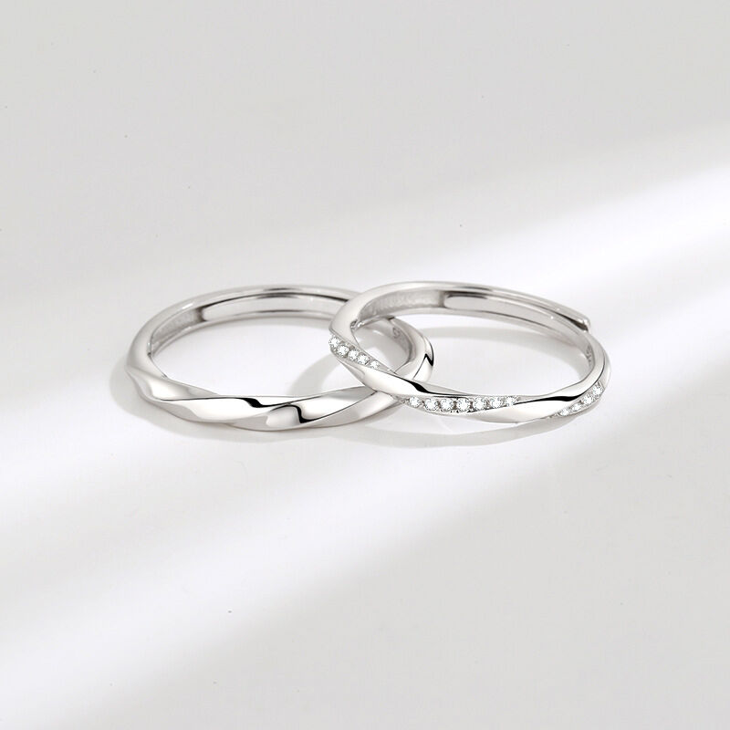 Jeulia Twist Design Sterling Silver Adjustable Couple Rings