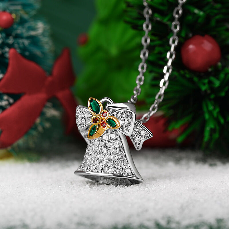 Jeulia Jingle Bells mit Weihnachtsstechpalme Sterling Silber Halskette