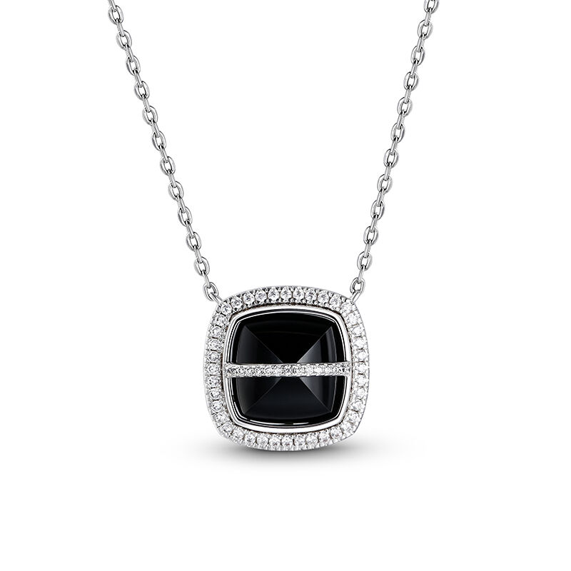 Jeulia Halo Black Onyx Sterling Silver Necklace