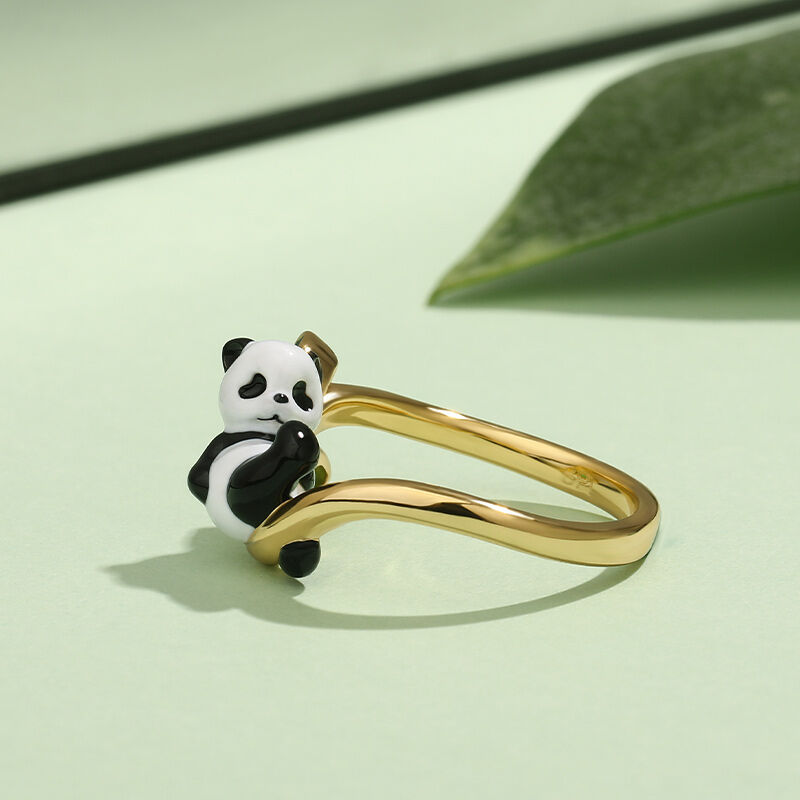 Jeulia "Have Fun" Giant Panda Cub Enamel Sterling Silver Ring