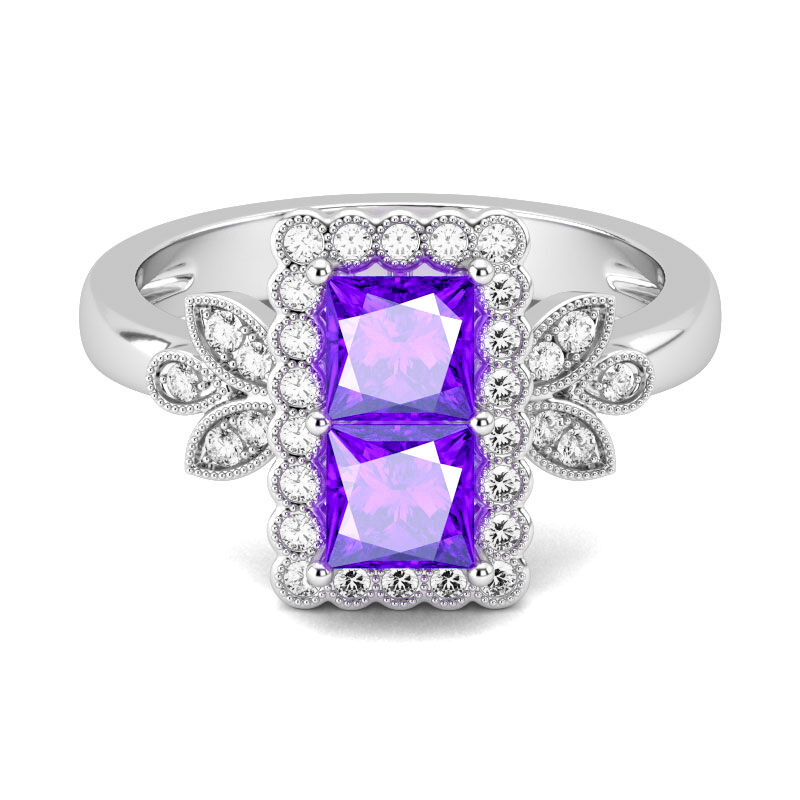 Jeulia Blatt Design Princess-Schliff Sterling Silber Ring