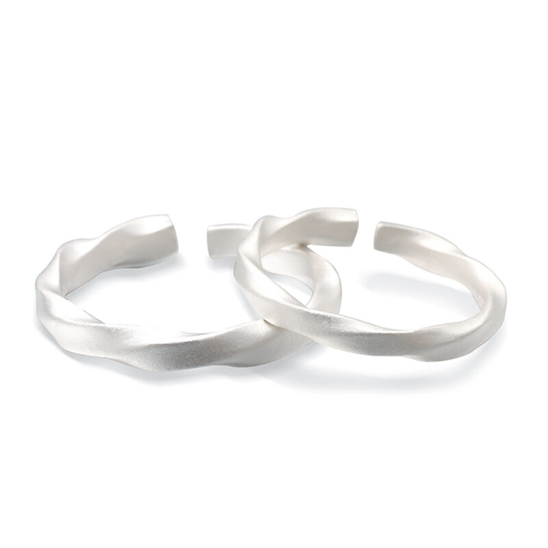 Jeulia Twist Texture Matte Sterling Silver Adjustable Couple's Rings