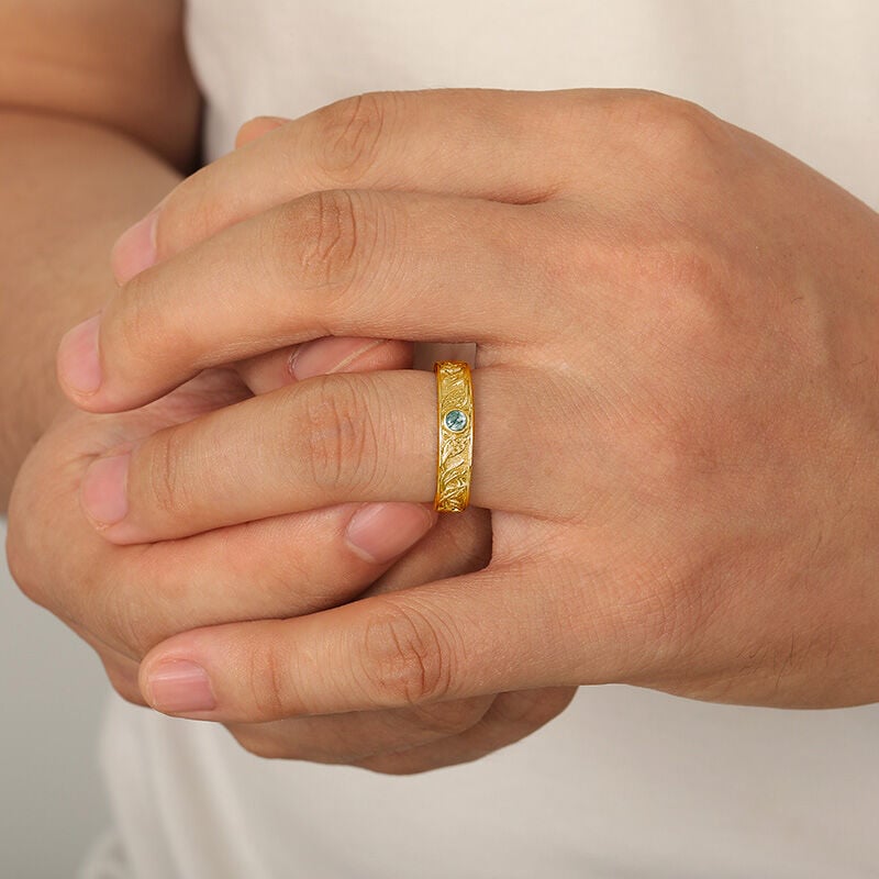 Jeulia Leaf Moss Agate Gold Wedding Ring for Men