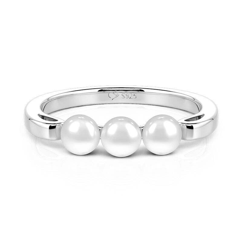 Jeulia Anillo de Boda Tres Perlas Simple de Plata de Ley