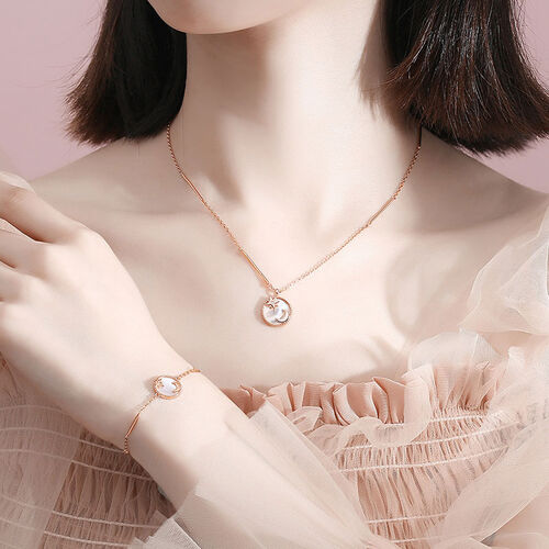 Jeulia Classic Mother of Shell Crescent Moon Star Sterling Silver Necklace