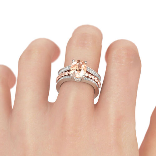 Jeulia Two Tone Oval Cut Sterling Silver Ring Set