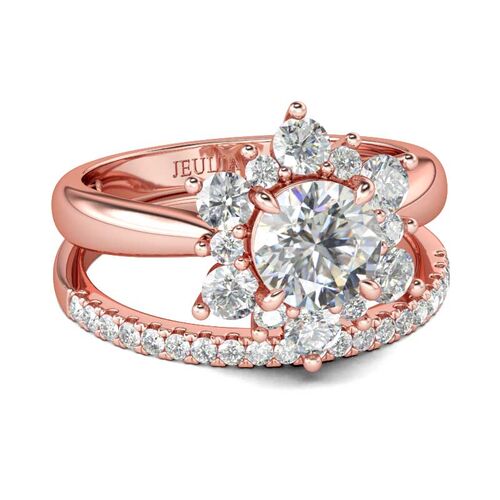 Jeulia Rose Gold Tone Halo Round Cut Sterling Silver Ring Set