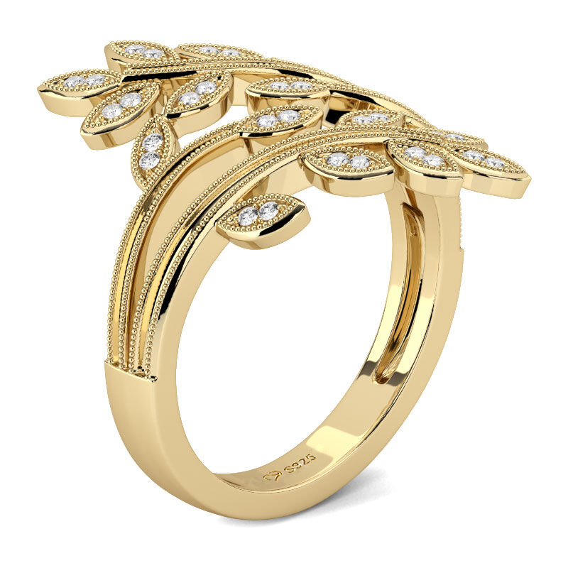 Jeulia Milgrain Leaf Design Round Cut Sterling Silver Ring