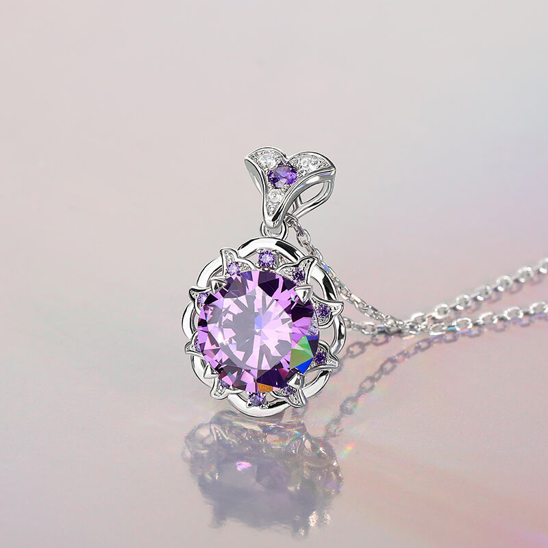 Jeulia Amethyst Flower Round Cut Sterling Silver Necklace