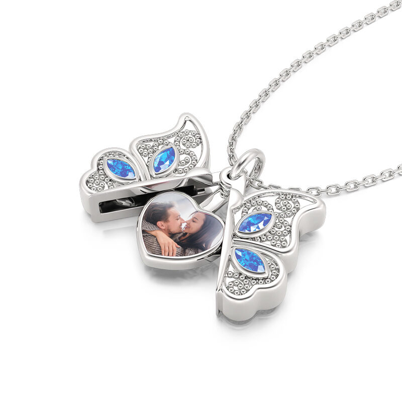 Jeulia Openable Butterfly Heart Personalized Sterling Silver Photo Necklace