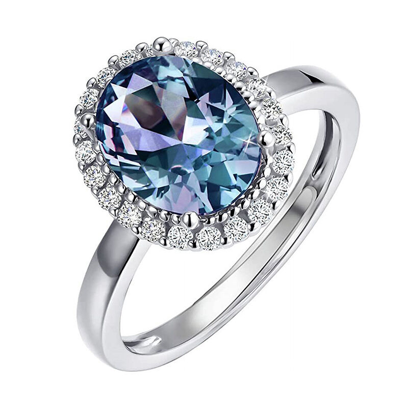 Jeulia Halo Oval Alexandrite Engagement Ring Sterling Silver