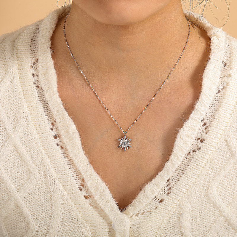 Jeulia Simple Snowflake Necklace Marquise Sterling Silver