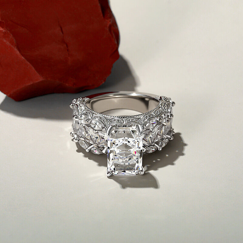 Jeulia Vintage Cluster Radiant Cut Engagement Ring