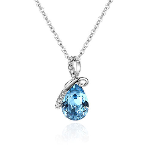 Jeulia Ribbon Sapphire Stone Sterling Silver Necklace