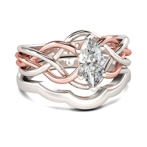 Jeulia Intertwined Marquise Cut Sterling Silver Ring Set