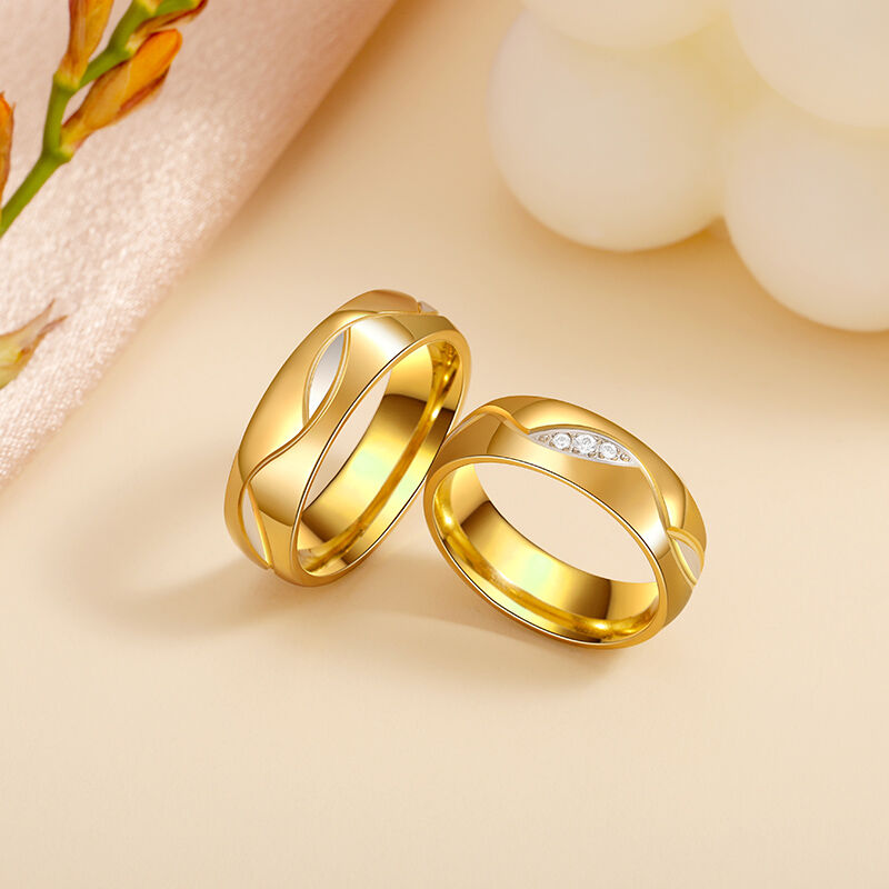 Jeulia Gold Tone Titanium Steel Couple Rings