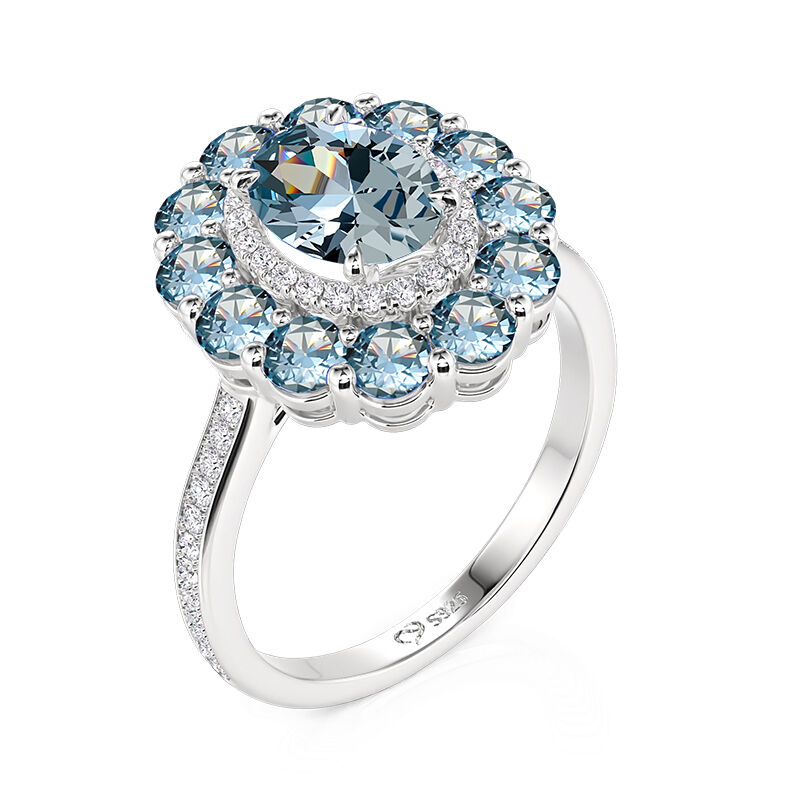 Jeiluia "Summer Seaside" Aquamarin Halo Förlovningsring i Sterling Silver