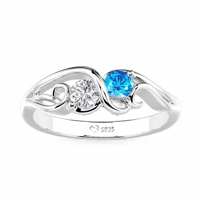 Jeulia Anillo de Compromiso Redondo con Dos Piedras Natales Personalizado con Diseño en Espiral