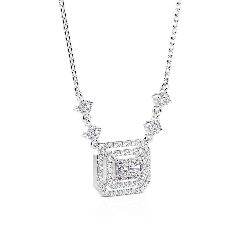 Jeulia Classic Double Halo Necklace Sterling Silver