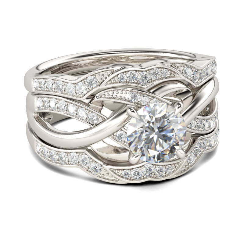 Jeulia Knot Round Cut Sterling Silver 3PC Ring Set - Jeulia Jewelry