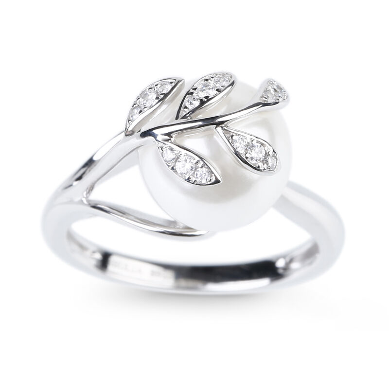 Jeulia Blätter Design Perle Sterling Silber Ring