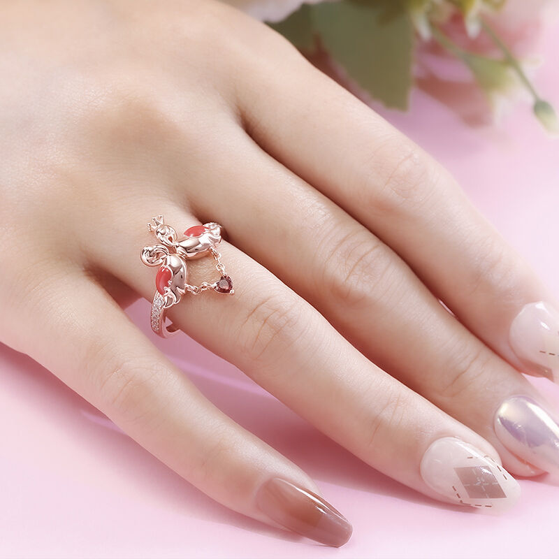 Jeulia "Sweet Love" Flamingo Couple Sterling Silver Dangle Ring