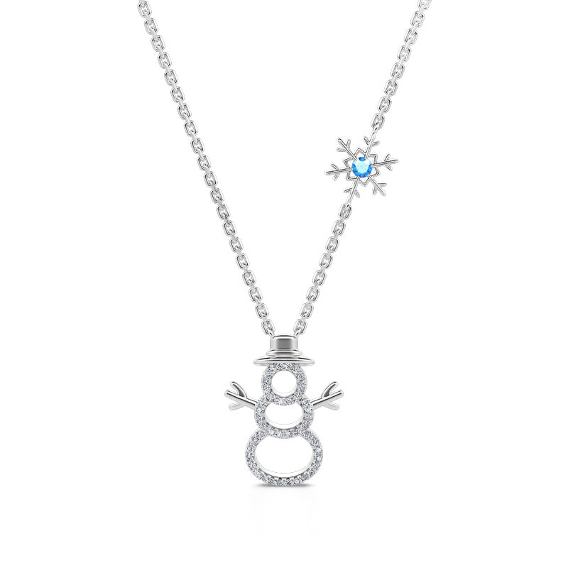 Jeulia "Merry Christmas" Snowman & Snowflake Design Sterling Silver Necklace