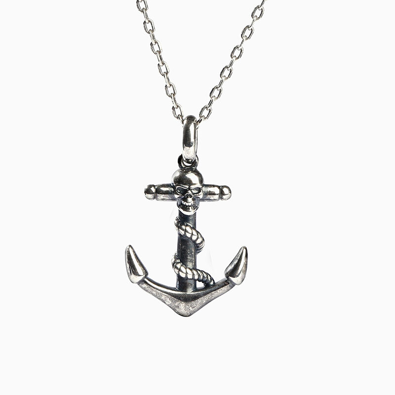 Jeulia "Small Anchor" Skull Sterling Silver Necklace