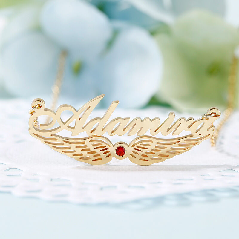 Jeulia "Angel Wings" Personalized Sterling Silver Name Necklace with Birthstone