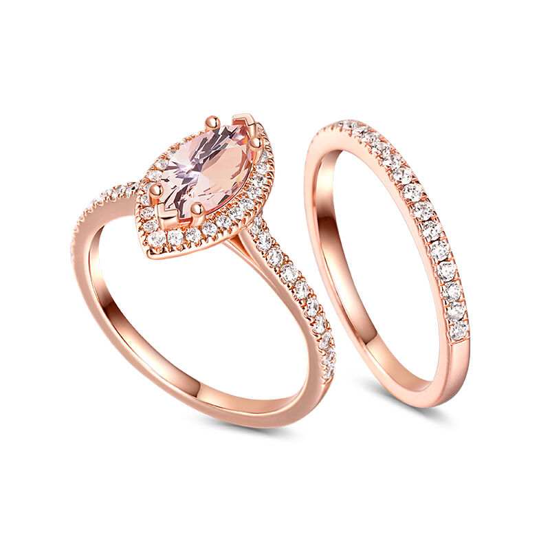 Jeulia Halo Marquise Cut Synthetic Morganite Sterling Silver Ring Set