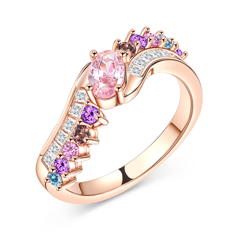 Jeulia Multi-Colored Stones Oval Cut Synthetic Morganite Sterling Silver Ring