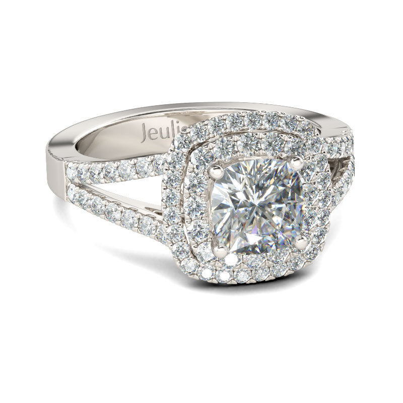 Jeulia Halo Split Shank Cushion Cut Sterling Silver Engagement Ring