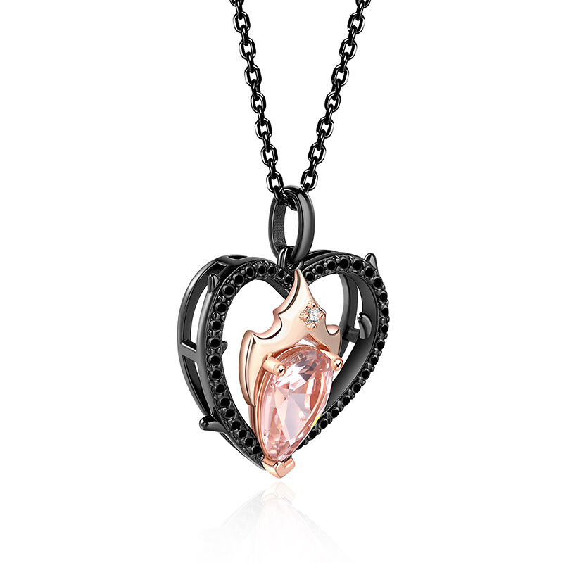 Jeulia Classic Pink Pear Cut Black Heart Necklace Sterling Silver