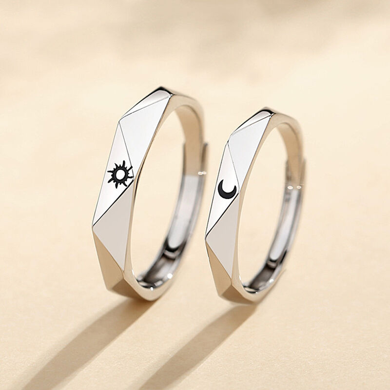 Jeulia Sun&Moon Sterling Silver Adjustable Couple Rings