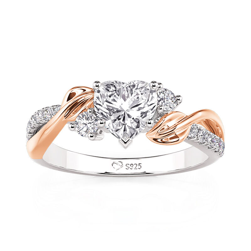 Jeulia Amore Anillo Corazón Hoja Bicolor Personalizado con Piedra de Nacimiento