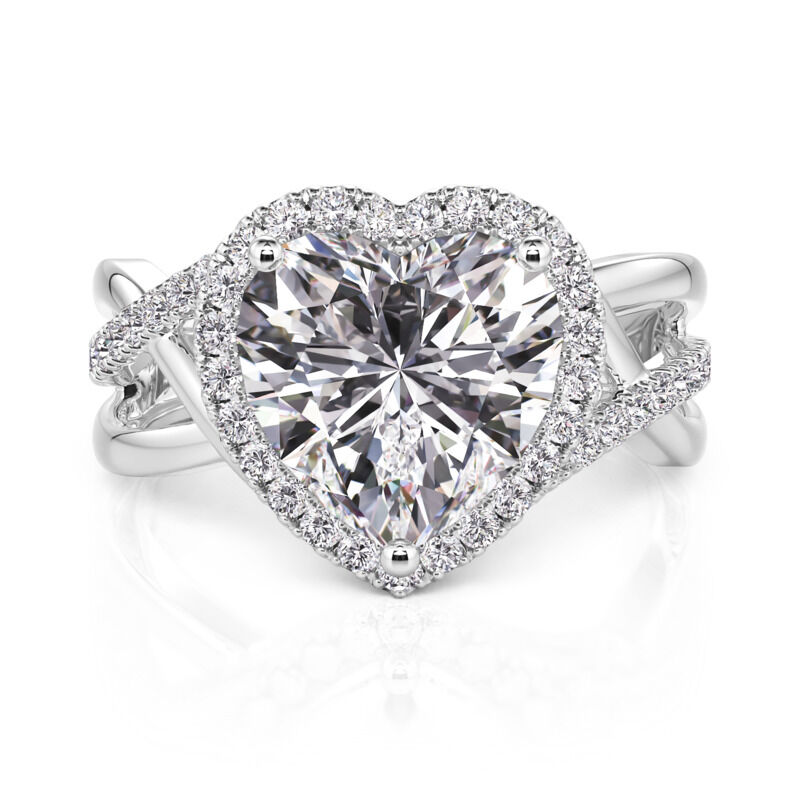 Jeulia Anillo de Compromiso Halo Corazón Trenzado de Plata de Ley