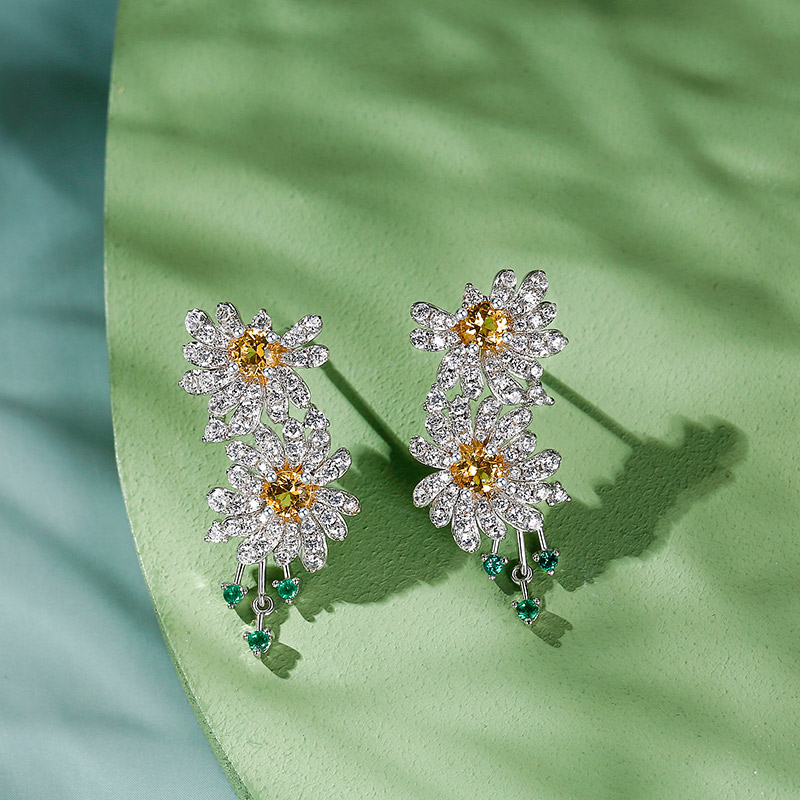 Jeulia Double Daisy Flower Sterling Silver Jewelry Set