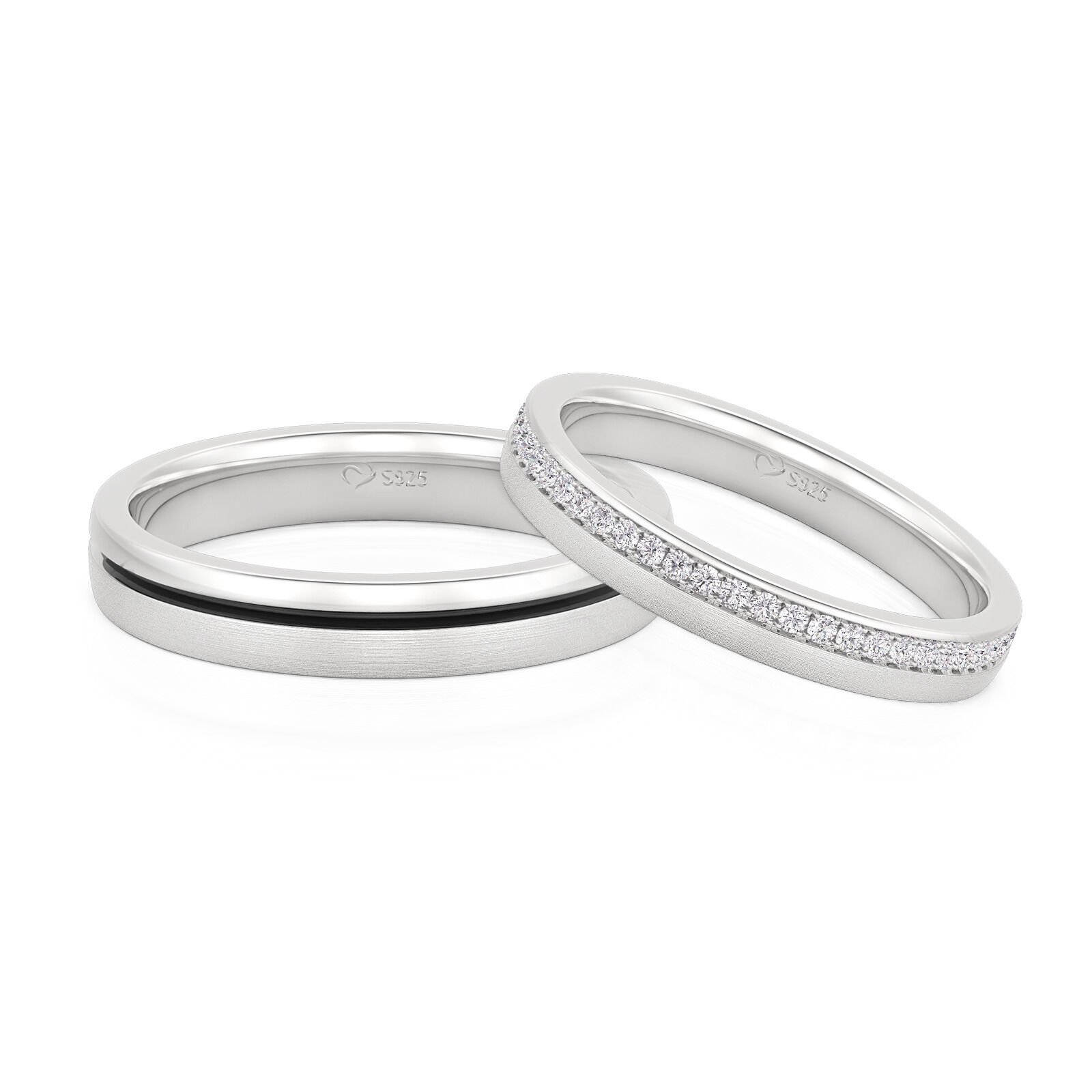 Jeulia Classic Brushed and Polished Finish Couple Rings Set