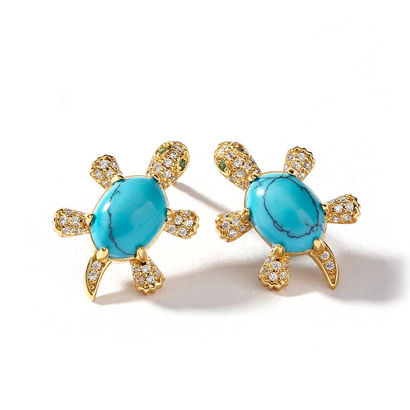 Jeulia "Wise Tortoise" Turquoise Design Sterling Silver Earrings