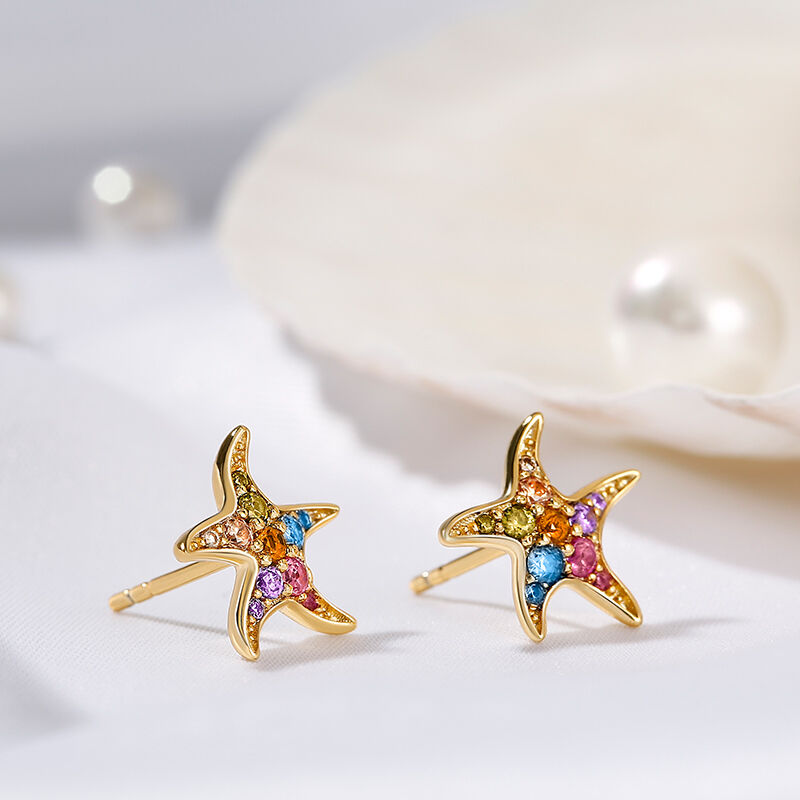 Jeulia "Multi-Color Starfish" Sterling Silver Children's Earrings