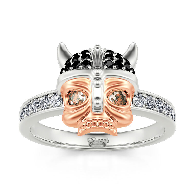 Jeulia "Horned Demon" Skull Design Two Tone Sterling Silver Jewelry Set