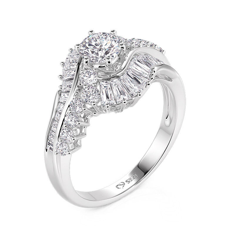 Jeulia Anello di Fidanzamento in Stile Art Déco con Motivo a Spirale e Alone in Argento Sterling