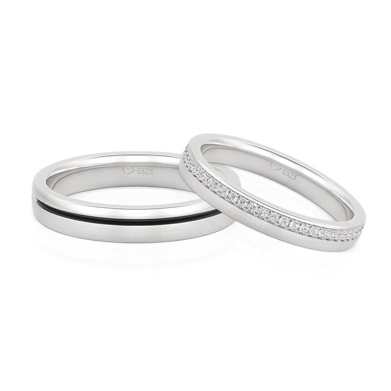 Jeulia Classic Brushed and Polished Finish Couple Rings Set