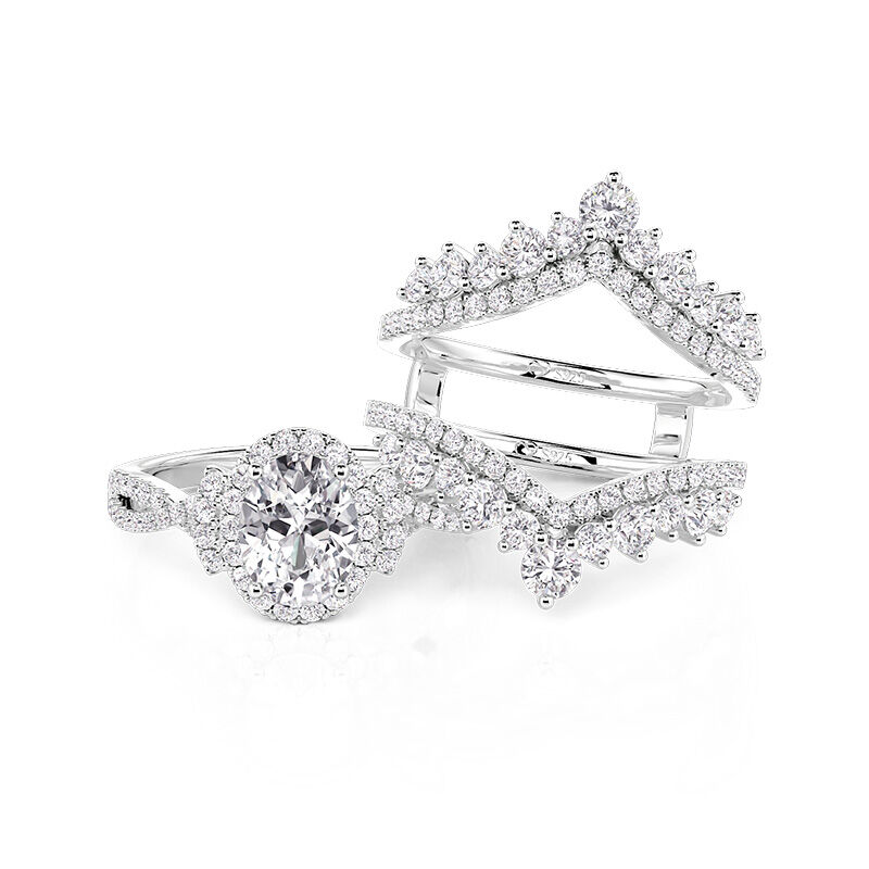 Jeulia Ensemble de Bague de Mariage Ovale Halo Tordu avec Enhanceur en V