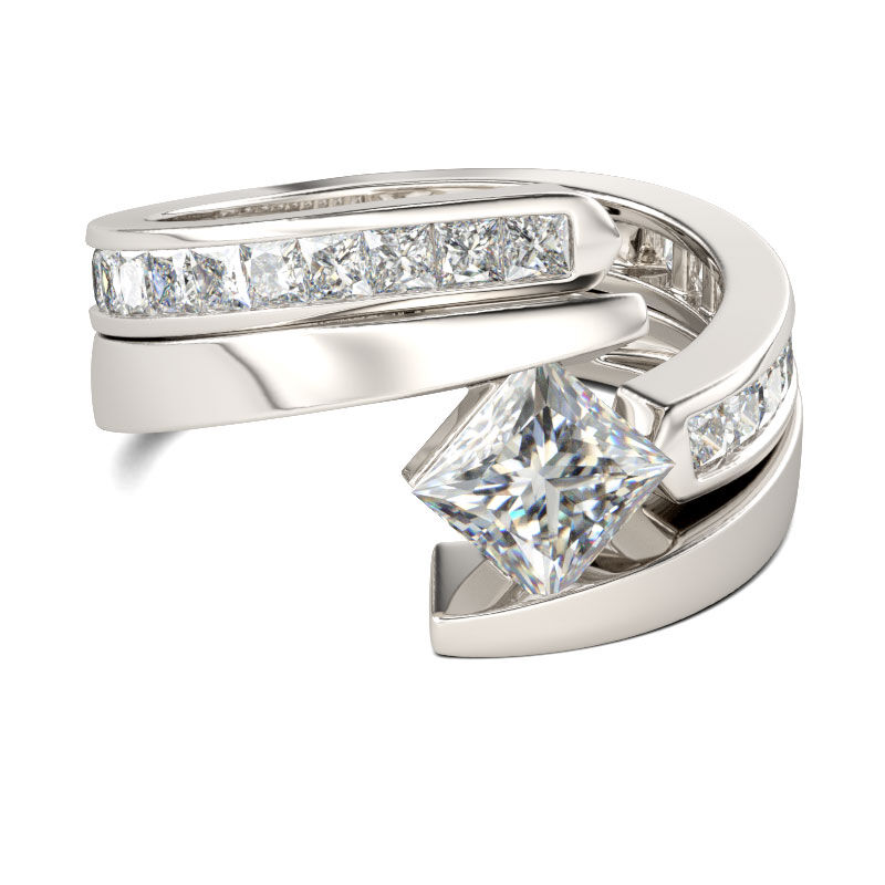 Jeulia Bypass Princess Cut Sterling Silver Ring Set