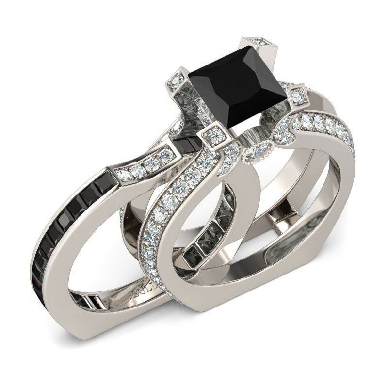 Jeulia Interchangeable Princess Cut Sterling Silver Ring Set