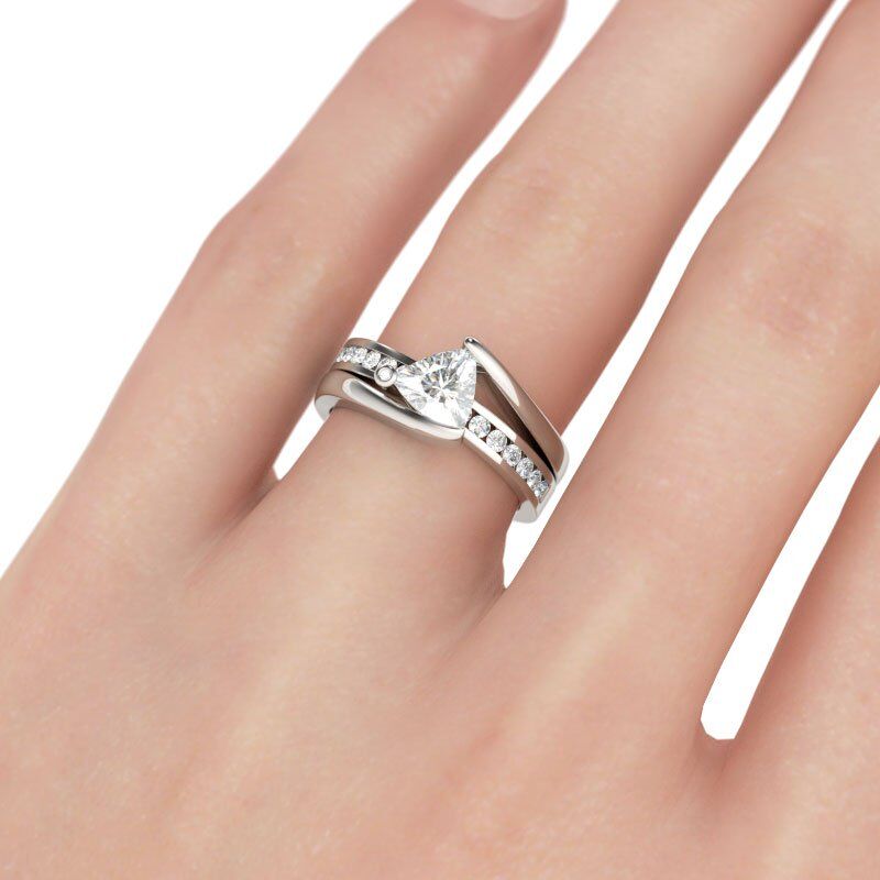 Jeulia Bypass Trillion Cut Sterling Silver Ring Set