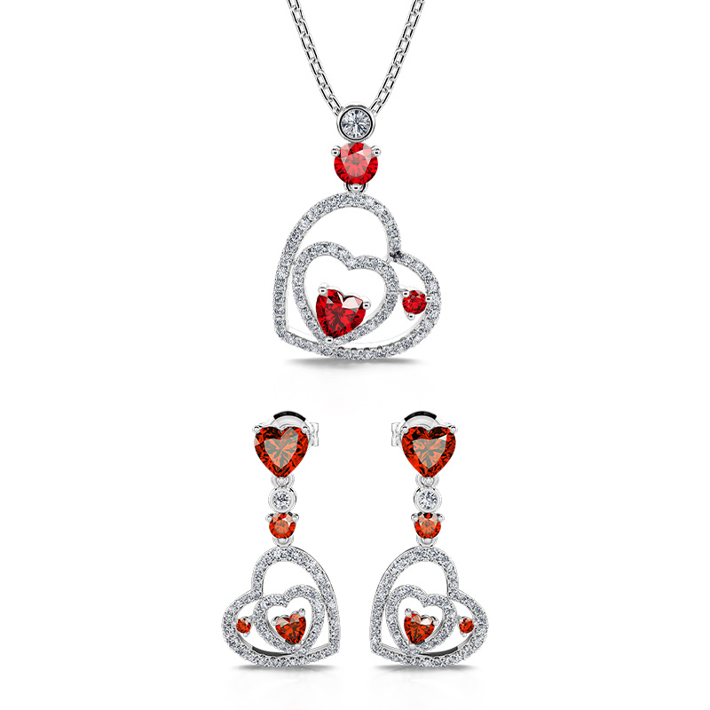 Jeulia "I Carry Your Heart" Double Heart Sterling Silver Jewelry Set
