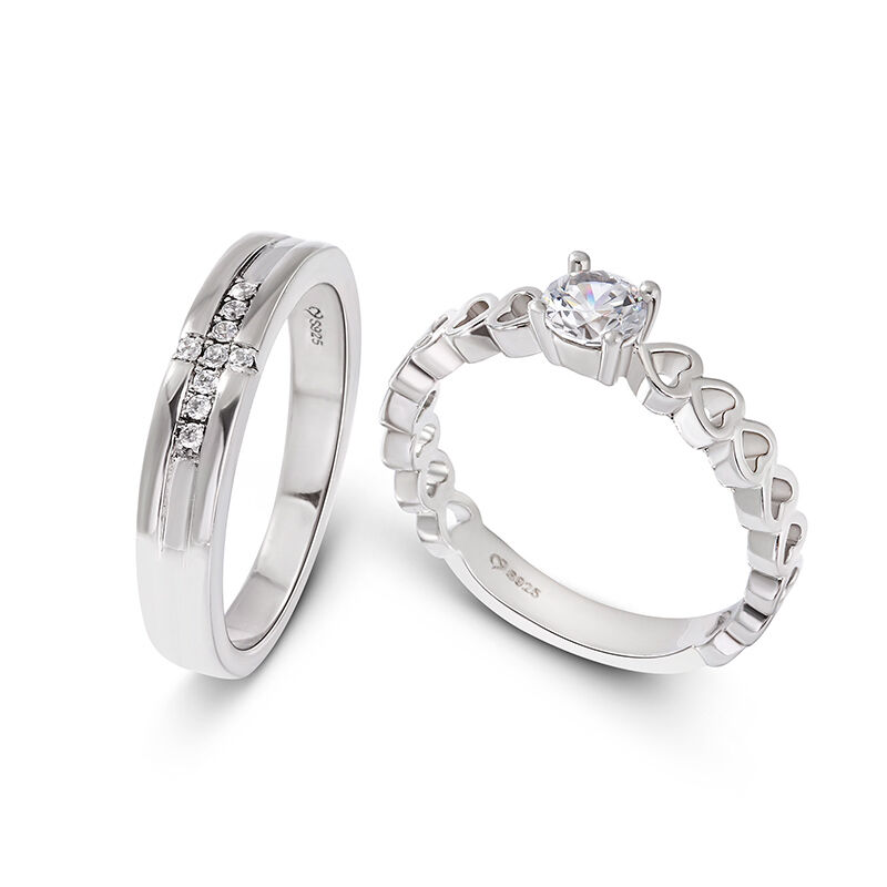 Jeulia Exquisite Round Cut Sterling Silver Couple Rings